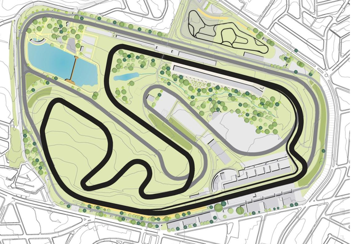 Planta do Autódromo de Interlagos com o novo complexo de boxes da reta oposta (Foto: Divulgação SPTuris)