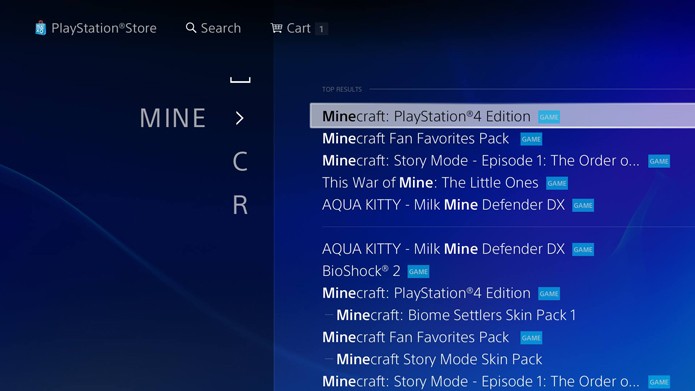 Busque pelo Minecraft na loja do PS4 (Foto: Reprodução/Murilo Molina)