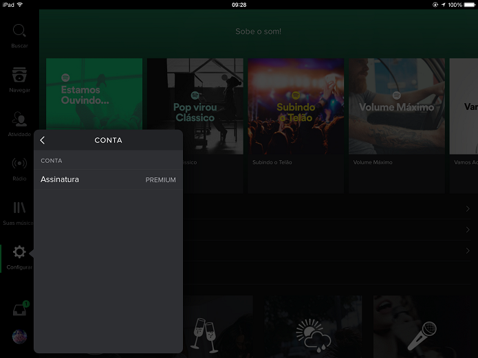 Conta Premium ativada no Spotify para iOS (Foto: Felipe Alencar/TechTudo)