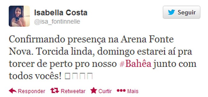 Twitter Isabela Bahia (Foto: Reprodução / Twitter)