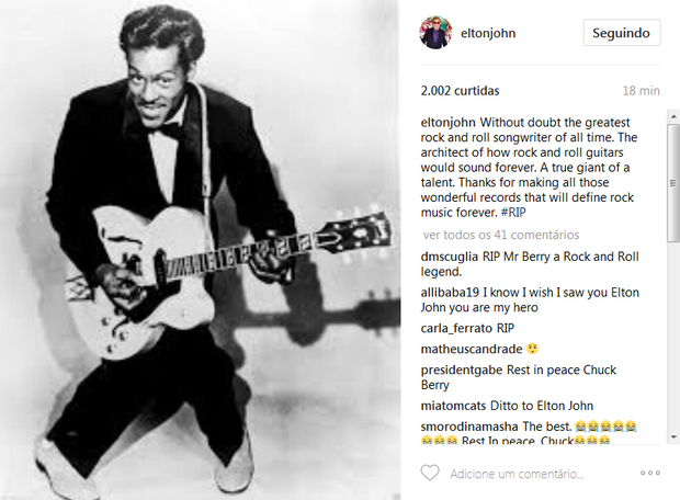 Elton John lamenta a morte de Chuck Berry (Foto: Reprodução/Instagram)