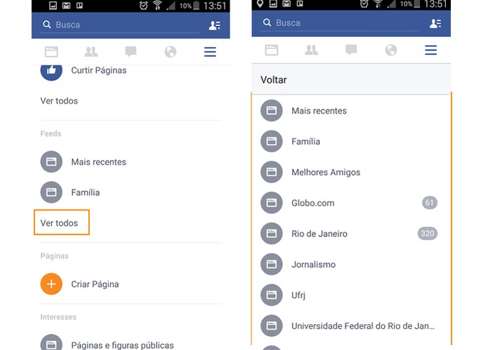 É possível também ver o Feed apenas de grupos específicos (Foto: Reprodução/Barbara Mannara)