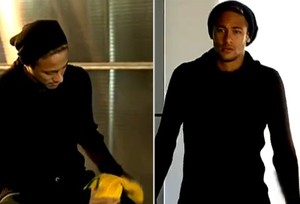 Montagem Neymar adotou gorro ao visual (Foto: Reprodução TV Globo)