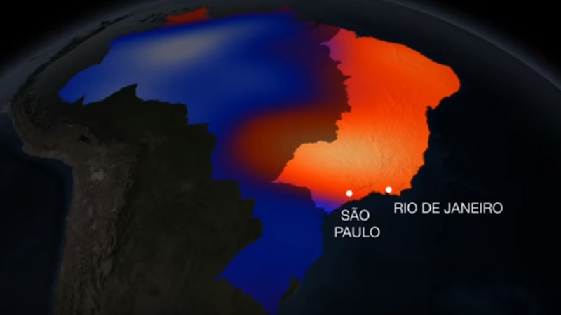 Em vermelho, as áreas que mais perderam água (Foto: Reprodução/NASA)