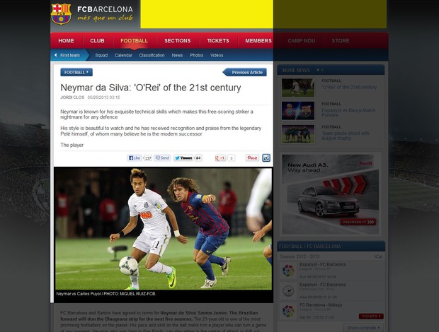 Neymar site Barelona (Foto: Site Oficial do Barcelona)