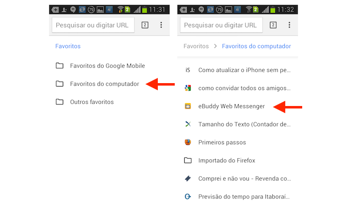 Acessando sites favoritos da versão do Chrome para computador no Android (Foto: Reprodução/Marvin Costa)