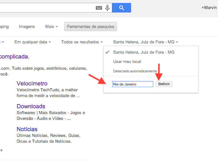 Definindo um novo local para referencia das pesquisas do Google (Foto: Reprodução/Marvin Costa)