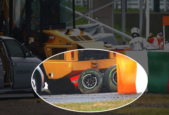 Jules Bianchi bateu com Marussia em trator durante GP do Japão (Foto: Getty Images)