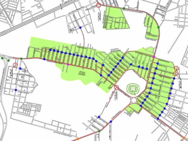 Áreas próximas ao Castelão (em verde) terão tráfego de veículos restringidos a moradores da área (Foto: Prefeitura de Fortaleza/Divulgação)