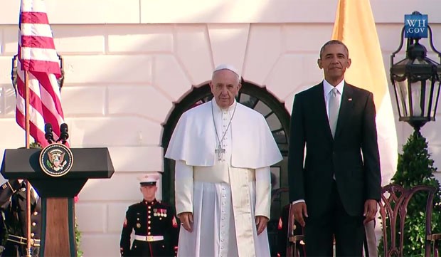 Papa Francisco é recebido pelo presidente dos EUa, Barack Obama, na Casa Branca nesta quarta-feira (23) (Foto: Reprodução/Casa Branca)