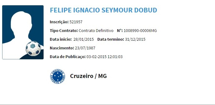Nome de Seymour apareceu no BID, e jogador pode estrear pelo Cruzeiro (Foto: Reprodução/ Site oficial da CBF)