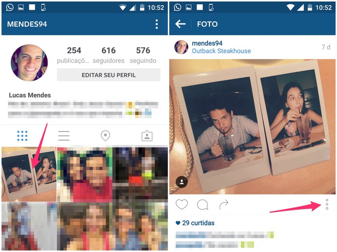 Abra a foto e toque nos três pontos (Foto: Reprodução/Lucas Mendes)