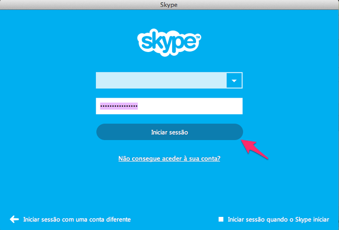 Iniciar seção no Skype (Foto: Reprodução/ Lu Fávero) Iniciar seção no Skype (Foto: Reprodução/ Lu Fávero)