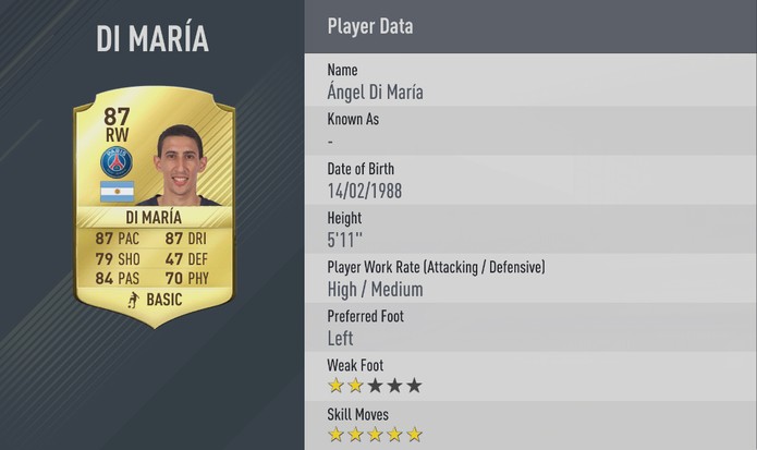 Fifa 17: Di María terá cinco estrelas de finta pela primeira vez (Foto: Divulgação/EA)
