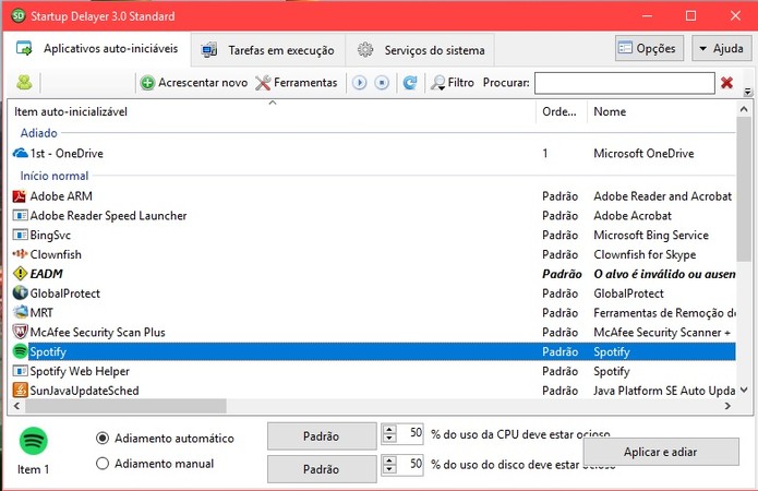 Escolha qual app quer que o Startup Delayer faça o adiamento (Foto: Reprodução/Isabela Giantomaso)