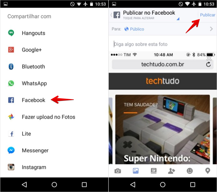 Publicando imagem no Facebook (Foto: Reprodução/Helito Bijora)