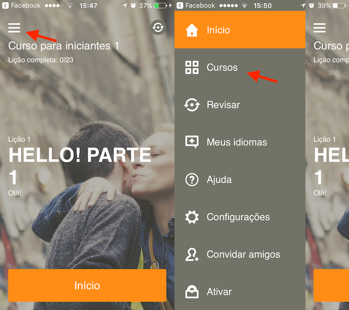 Opção para encontrar cursos disponíveis no aplicativo Babbel (Foto: Reprodução/Marvin Costa)