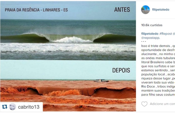Filipe Toledo instagram regência surfe espírito santo lama (Foto: Reprodução/Instagram) Filipe Toledo instagram regência surfe espírito santo lama (Foto: Reprodução/Instagram)