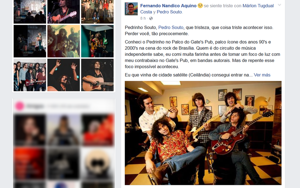 Amigo do baixista Pedro Souto, da banda Almirante Shiva, presta homenagem ao músico em rede social (Foto: Facebook/Reprodução)