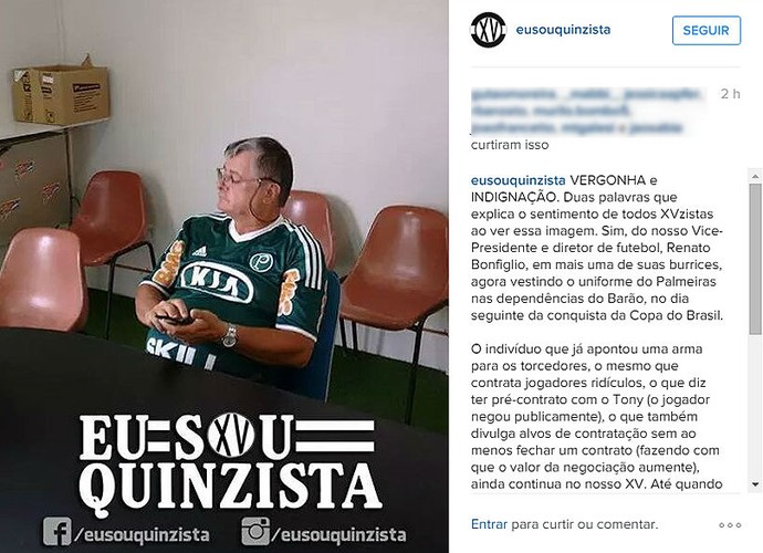 Renato Bonflígio Diretor XV de Piracicaba Nhô Quim Print Camisa Palmeiras (Foto: Reprodução / Instagram)