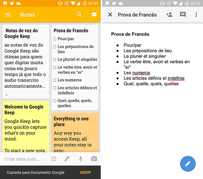Google Keep para Android e iOS exportará nota para formato doc (Foto: Reprodução/Elson de Souza)