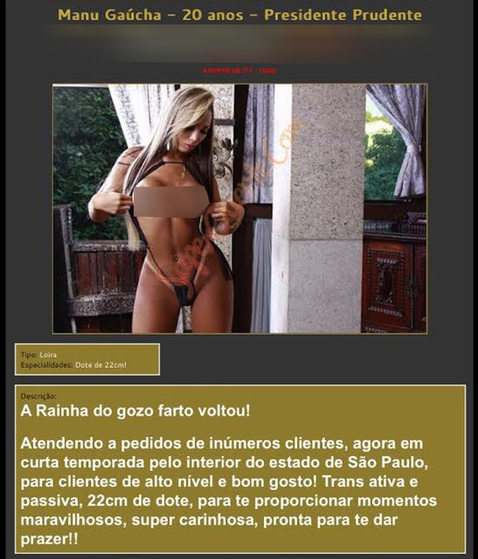 Travesti publicava anúncio na internet (Foto: Reprodução)