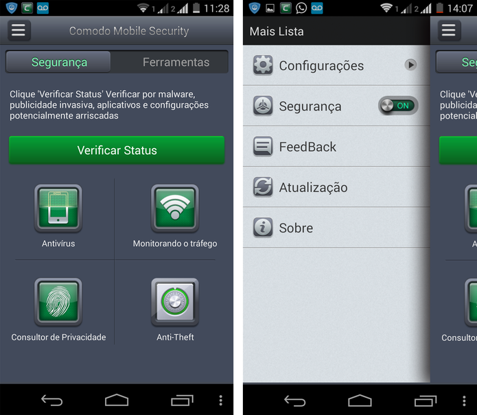 Tela inicial do Comodo Mobile Security (Foto: Reprodução/ Marcela Vaz)