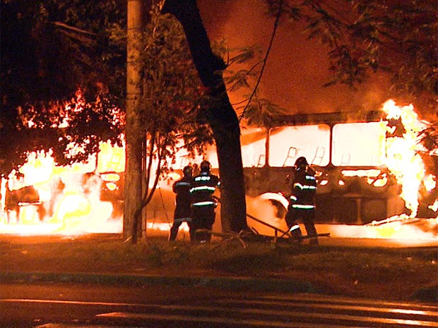 Suspeitos incendiaram ônibus urbano na zona Norte de Ribeirão Preto, SP (Foto: Valdinei Malaguti/EPTV)