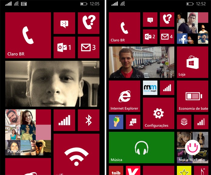 Windows Phone 8.1 agora pode exibir mais Live Tiles na tela inicial, de acordo com a preferência do usuário (Foto: Reprodução/Elson de Souza)