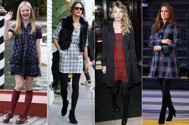MODA - Famosas usando xadrez - Elle Fanning, Alessandra Ambrosio, Taylor Swift e Kate Middleton (Foto: Getty Images)