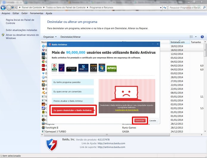 Clique nos comandos de desinstalação e confirme as suas opções (Foto: Reprodução/Daniel Ribeiro)