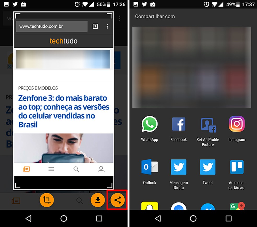 Usuário pode compartilhar print da tela do Android sem trocar de app (Foto: Reprodução/Elson de Souza)