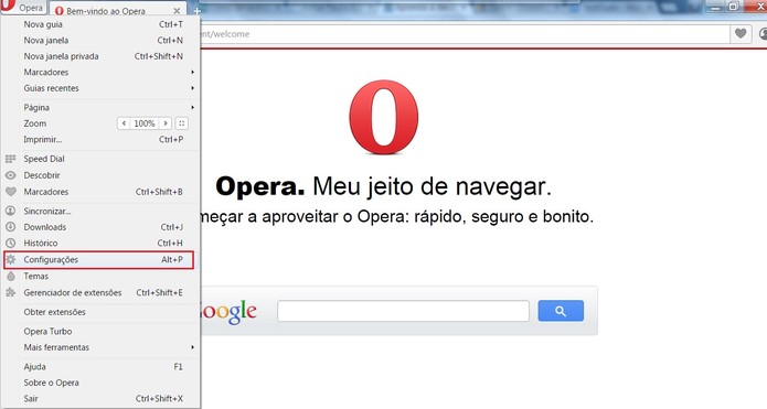 Abra as Configurações do Opera (Foto: Reprodução/Opera)