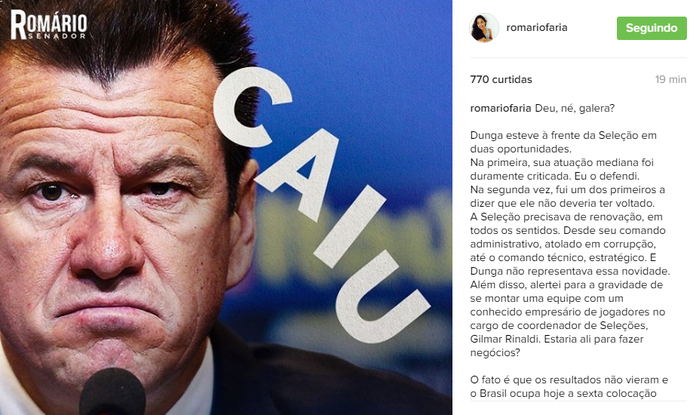 Romário ataca Dunga em post no Instagram (Foto: Reprodução / Instagram)