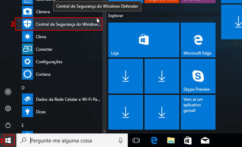 Acessando a Central de Segurança do Windows Defender (Foto: Edivaldo Brito/TechTudo)