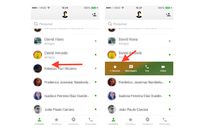 Incluindo um contato na lista de favoritos do Hangouts no iOS (Foto: Reprodução/Marvin Costa)