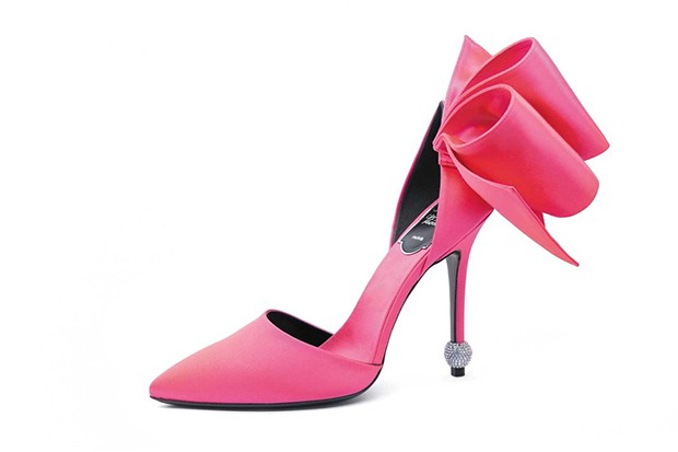 Pink high-heeled ruffle detail pumps from the 