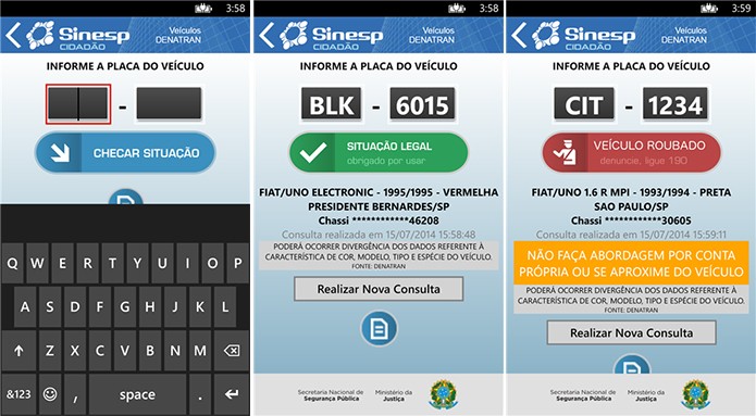 Sinesp Cidadão é um aplicativo que verifica a situação de carros a partir das placas (Foto: Divulgação/Windows Phone Store)