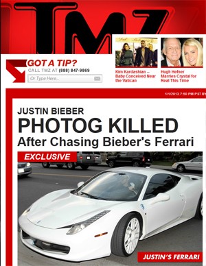 Ferrari branca do cantor Justin Bieber (Foto: Reprodução/TMZ.com)
