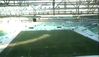 Gramado do novo estádio do Palmeiras começa a ser pintado