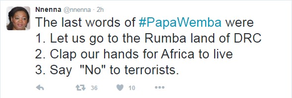 Ultimas palavras de Papa Wemba (Foto: Reprodução/ Twitter)