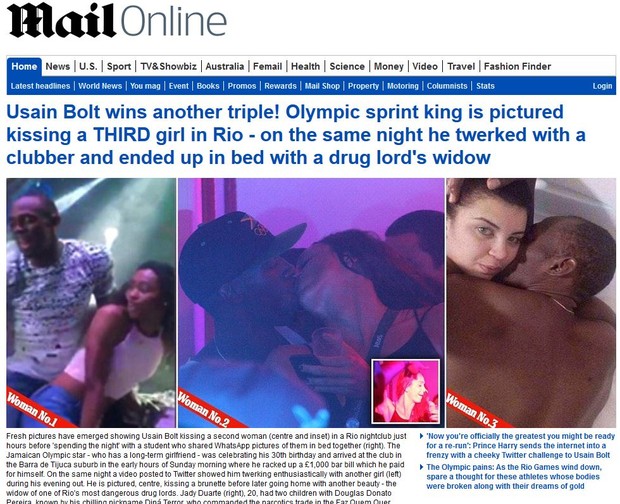 Daily Mail repercute pegação de Usain Bolt (Foto: Repordução/ Daily Mail)