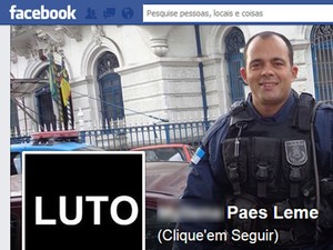 Facebook da filha de PM exibe foto de Rodrigo e a mensagem 'luto' (Foto: Reprodução / Facebook)