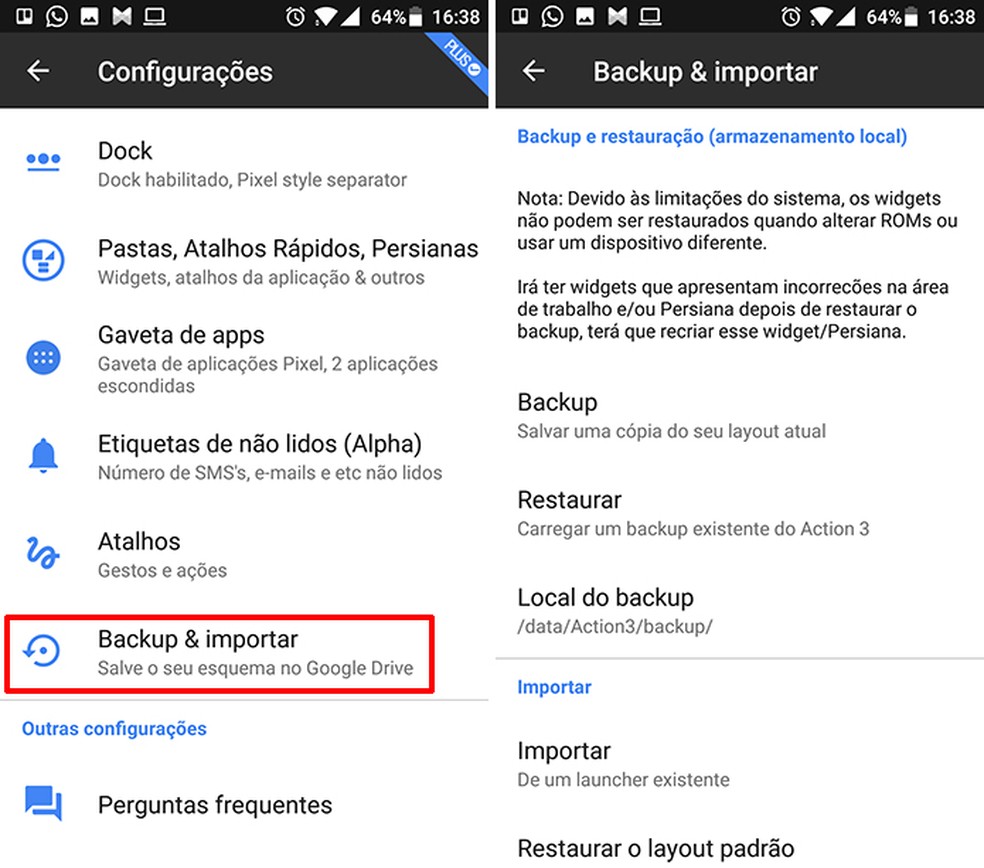 Action Launcher 3 permite que usuário salve layout da tela inicial no Google Drive (Foto: Reprodução/Elson de Souza)