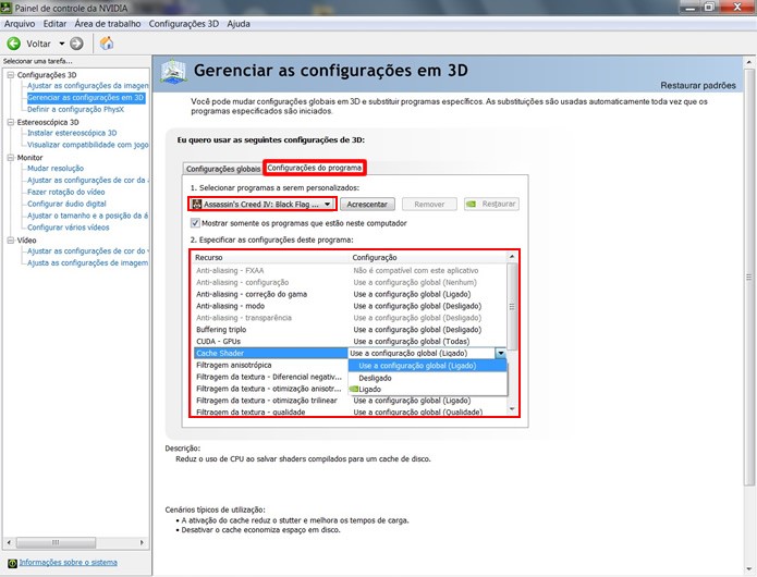 Os componentes da placa de vídeo poderão ser ligados ou desligados para melhorar a qualidade ou o desempenho dos softwares (Foto: Reprodução/Daniel Ribeiro)