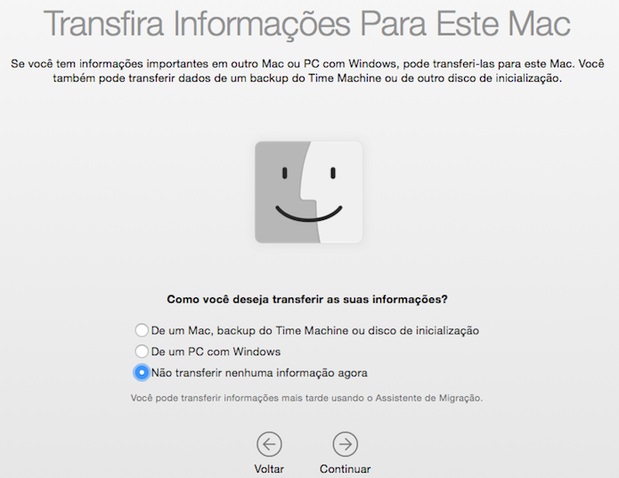 Opção de migrar dados do backup ou de outro computador (Foto: Reprodução/Helito Bijora)