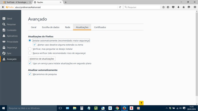 Hoje em dia, o Firefox pode se atualizar sozinho, para você não precisar se preocupar com isso (Foto: Reprodução)