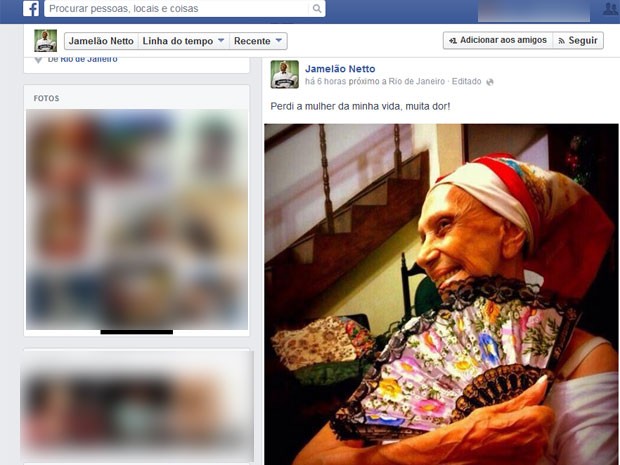 Viúva de Jamelão morreu na madrugada deste domingo (Foto: Reprodução / Facebook)