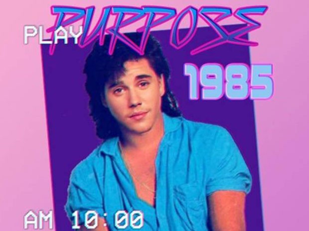 Capa de disco tem montagem com Justin Bieber para mostrar versão de 1985 do cantor (Foto: Reprodução/Tronicbox)