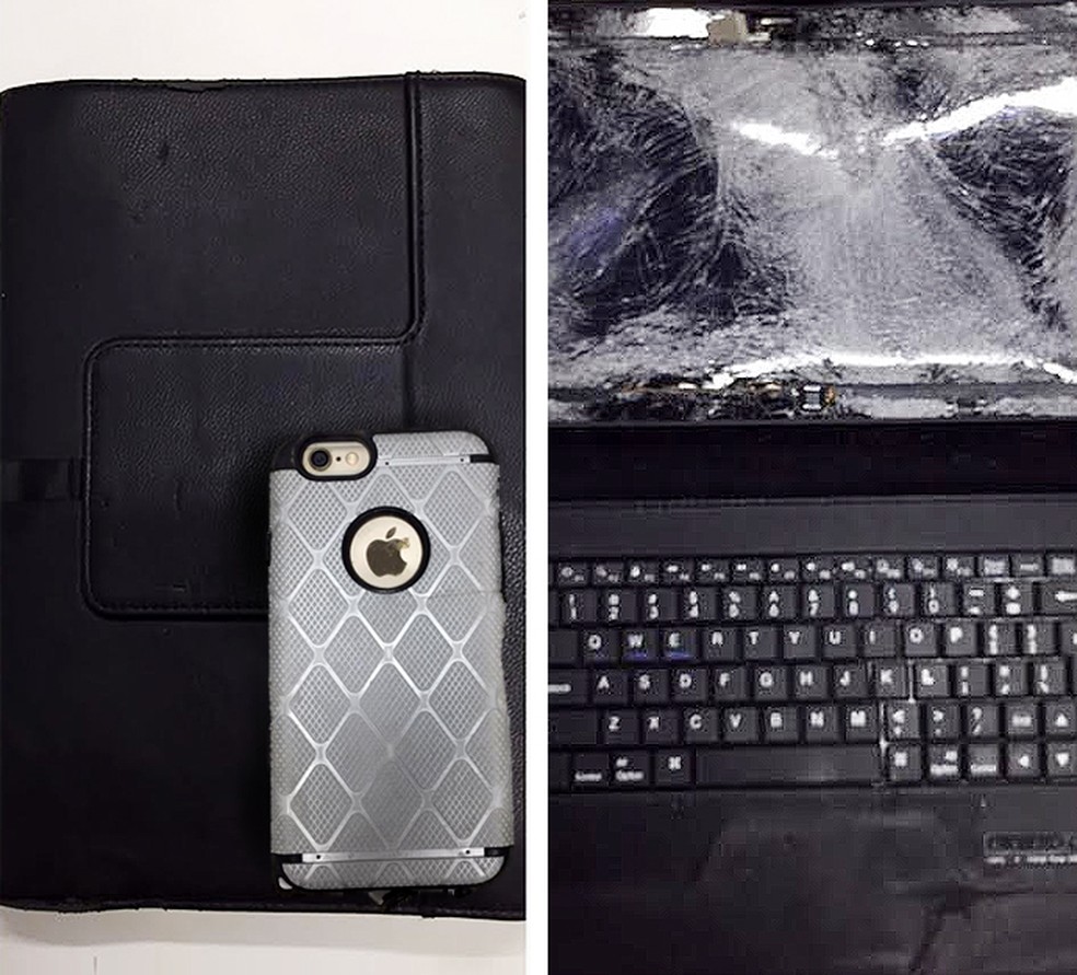 Notebook e celular encontrados (Foto: )